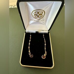 Gem Delux Gold Chain Drop Earrings with Red Gemstones – Brand New in Box